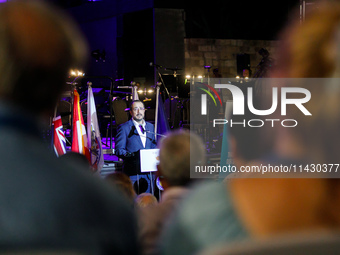 President of Cyprus Nikos Christodoulides is giving his speech during the ceremony in Limassol, Cyprus, on July 22, 2024. The AHEPA (America...