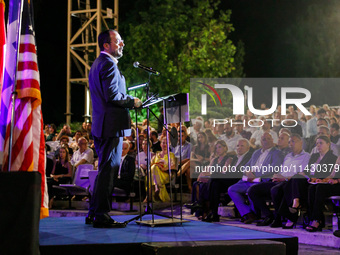 President of Cyprus Nikos Christodoulides is giving his speech during the ceremony in Limassol, Cyprus, on July 22, 2024. The AHEPA (America...