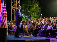 President of Cyprus Nikos Christodoulides is giving his speech during the ceremony in Limassol, Cyprus, on July 22, 2024. The AHEPA (America...