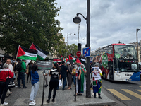 A demonstration is taking place in support of Palestine to stop the genocide of Palestinians and to exclude Israel from the Paris Olympics a...