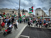 A demonstration is taking place in support of Palestine to stop the genocide of Palestinians and to exclude Israel from the Paris Olympics a...