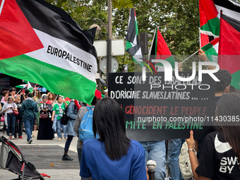 A demonstration is taking place in support of Palestine to stop the genocide of Palestinians and to exclude Israel from the Paris Olympics a...