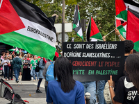 A demonstration is taking place in support of Palestine to stop the genocide of Palestinians and to exclude Israel from the Paris Olympics a...