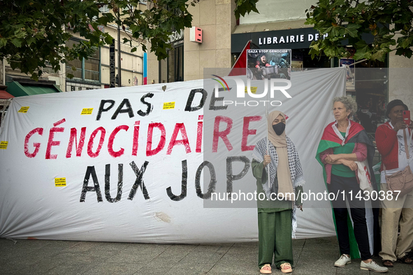 A demonstration is taking place in support of Palestine to stop the genocide of Palestinians and to exclude Israel from the Paris Olympics a...