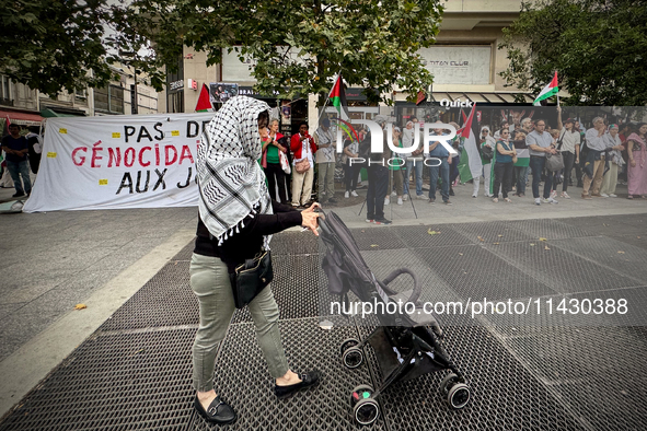 A demonstration is taking place in support of Palestine to stop the genocide of Palestinians and to exclude Israel from the Paris Olympics a...