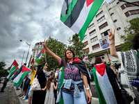 A demonstration is taking place in support of Palestine to stop the genocide of Palestinians and to exclude Israel from the Paris Olympics a...