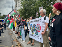 A demonstration is taking place in support of Palestine to stop the genocide of Palestinians and to exclude Israel from the Paris Olympics a...