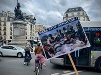 A demonstration is taking place in support of Palestine to stop the genocide of Palestinians and to exclude Israel from the Paris Olympics a...