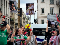 A demonstration is taking place in support of Palestine to stop the genocide of Palestinians and to exclude Israel from the Paris Olympics a...