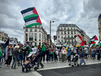 A demonstration is taking place in support of Palestine to stop the genocide of Palestinians and to exclude Israel from the Paris Olympics a...