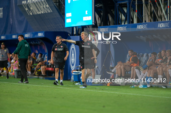 Thomas Thomasberg, coach of FC Midtjylland DEN, is looking on during the second phase of the UEFA Champions League Qualification 2024-2025 m...