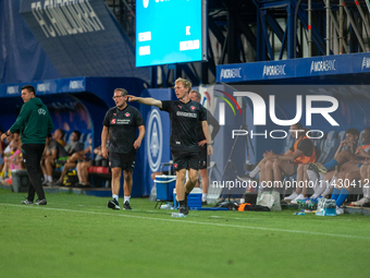 Thomas Thomasberg, coach of FC Midtjylland DEN, is looking on during the second phase of the UEFA Champions League Qualification 2024-2025 m...