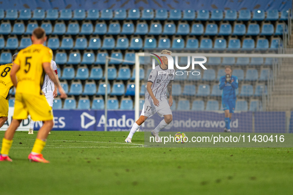 Kristoffer Askildsen of FC Midtjylland is in action during the Second phase of UEFA Champions League Qualification 2024 - 2025 match between...