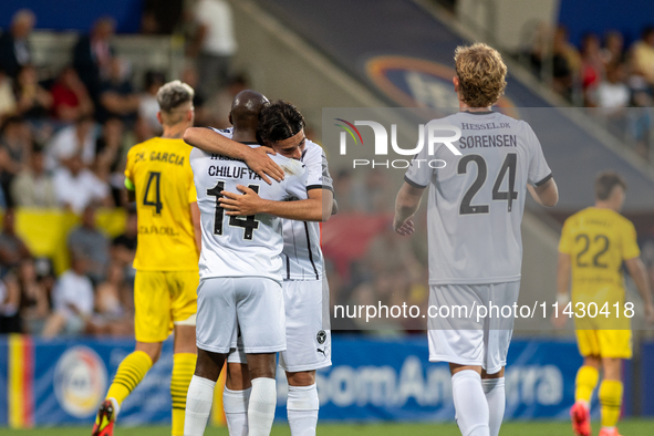 Players are in action during the second phase of the UEFA Champions League Qualification 2024-2025 match between UD Santa Coloma and FC Midt...