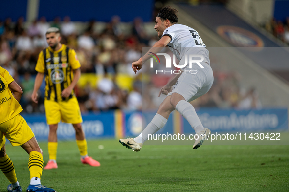 Aral Simsir of FC Midtjylland is in action during the second phase of the UEFA Champions League Qualification 2024-2025 match between UD San...