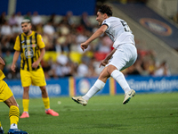 Aral Simsir of FC Midtjylland is in action during the second phase of the UEFA Champions League Qualification 2024-2025 match between UD San...