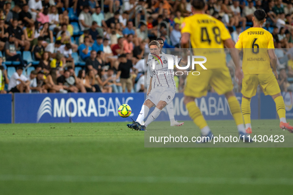 Andre Romer of FC Midtjylland is in action during the second phase of the UEFA Champions League Qualification 2024-2025 match between UD San...