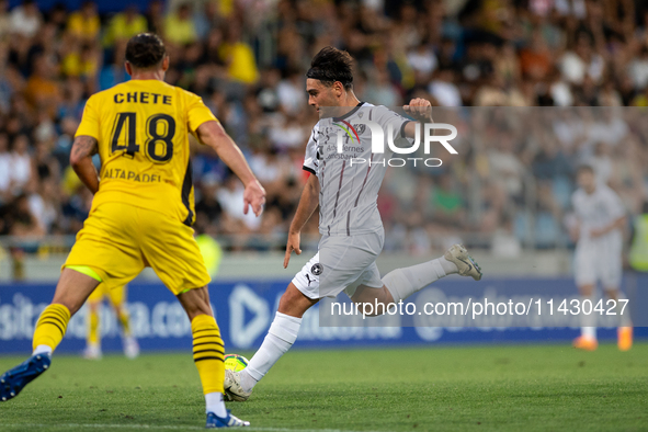 Aral Simsir of FC Midtjylland is in action during the second phase of the UEFA Champions League Qualification 2024-2025 match between UD San...