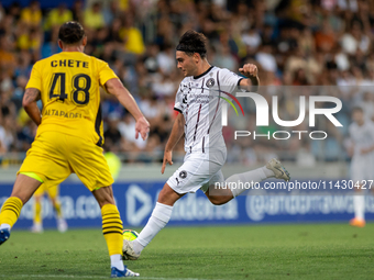 Aral Simsir of FC Midtjylland is in action during the second phase of the UEFA Champions League Qualification 2024-2025 match between UD San...