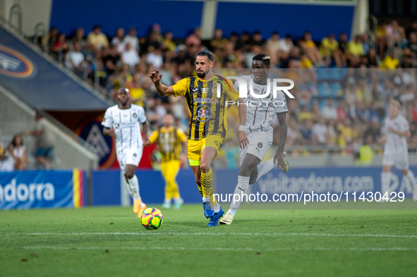 Christian Garcia of UE Santa Coloma AND is in action during the second phase of the UEFA Champions League Qualification 2024-2025 match betw...