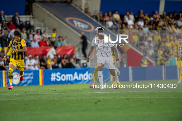 Franculino Dju of FC Midtjylland is in action during the Second phase of UEFA Champions League Qualification 2024 - 2025 match between UD Sa...