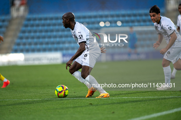 Edward Chilufya of FC Midtjylland is in action during the Second phase of UEFA Champions League Qualification 2024-2025 match between UD San...