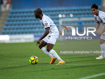 Edward Chilufya of FC Midtjylland is in action during the Second phase of UEFA Champions League Qualification 2024-2025 match between UD San...