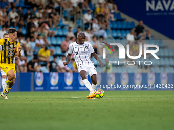 Edward Chilufya of FC Midtjylland is in action during the Second phase of UEFA Champions League Qualification 2024-2025 match between UD San...