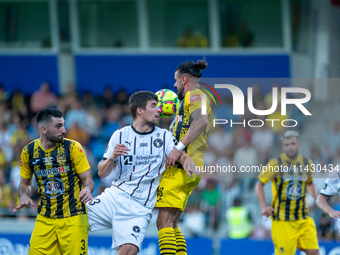 Players are in action during the second phase of the UEFA Champions League Qualification 2024-2025 match between UD Santa Coloma and FC Midt...