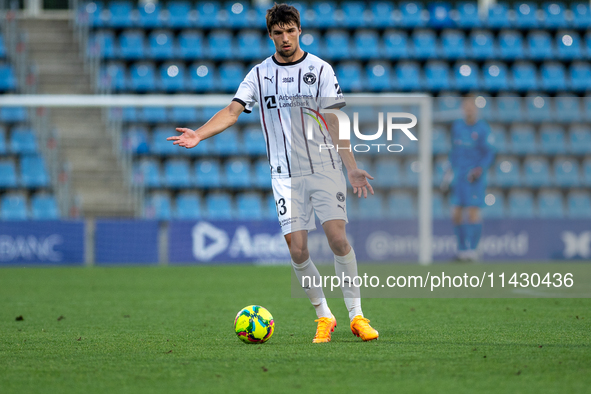 Adam Gabriel of FC Midtjylland is in action during the second phase of the UEFA Champions League Qualification 2024-2025 match between UD Sa...