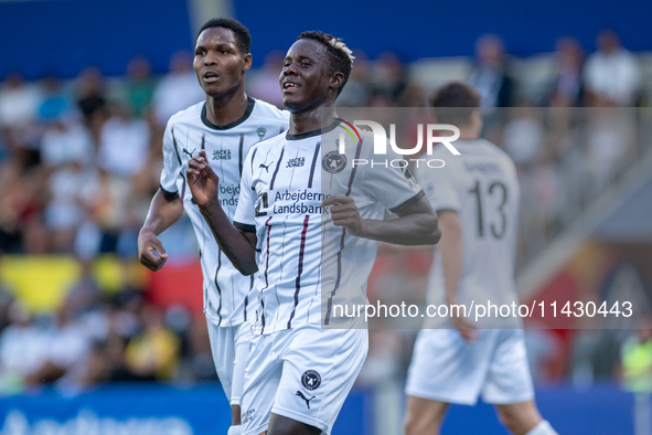 FC Midjylland DEN is celebrating after the first phase of the UEFA Champions League Qualification 2024-2025 match between UD Santa Coloma AN...