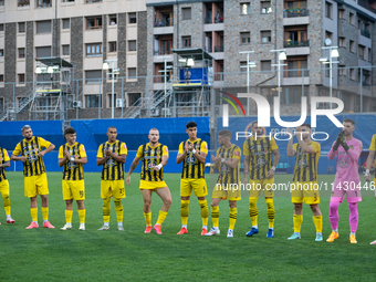 UD Santa Coloma AND players are forming during the second phase of the UEFA Champions League Qualification 2024-2025 match between UD Santa...