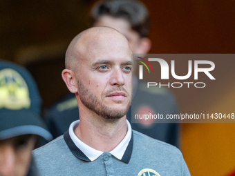 Boris Anton Codina, coach of UD Santa Coloma, is looking on during the second phase of the UEFA Champions League Qualification 2024-2025 mat...