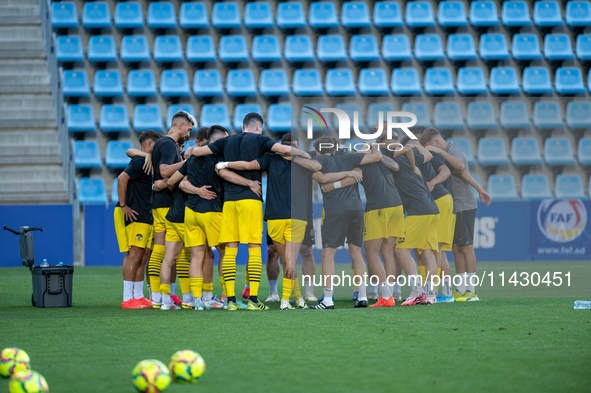 UD Santa Coloma AND players are forming during the second phase of the UEFA Champions League Qualification 2024-2025 match between UD Santa...