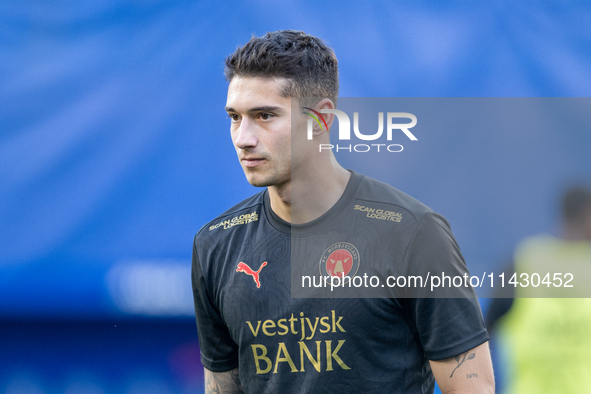 Emiliano Martinez of FC Midtjylland is playing before the second phase of the UEFA Champions League Qualification 2024-2025 match between UD...