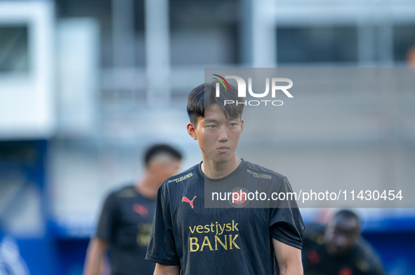 Players are in action during the second phase of the UEFA Champions League Qualification 2024-2025 match between UD Santa Coloma and FC Midt...