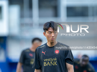 Players are in action during the second phase of the UEFA Champions League Qualification 2024-2025 match between UD Santa Coloma and FC Midt...