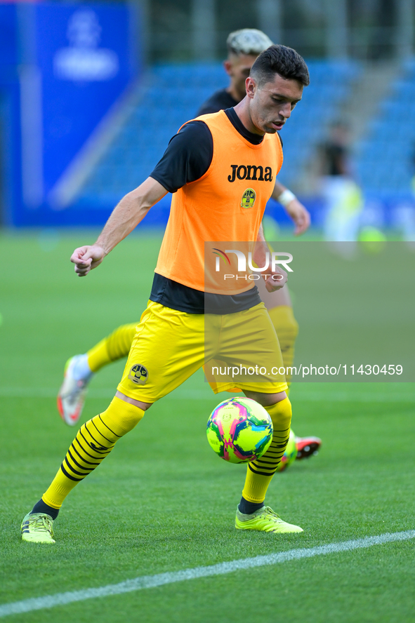 Players are in action during the second phase of the UEFA Champions League Qualification 2024-2025 match between UD Santa Coloma and FC Midt...