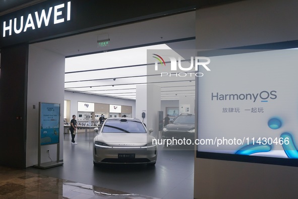 The Stelato 9, a smart luxury electric car, is being pictured at a Huawei store in Hangzhou, China, on July 24, 2024. 