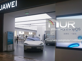 The Stelato 9, a smart luxury electric car, is being pictured at a Huawei store in Hangzhou, China, on July 24, 2024. (