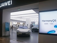 The Stelato 9, a smart luxury electric car, is being pictured at a Huawei store in Hangzhou, China, on July 24, 2024. (