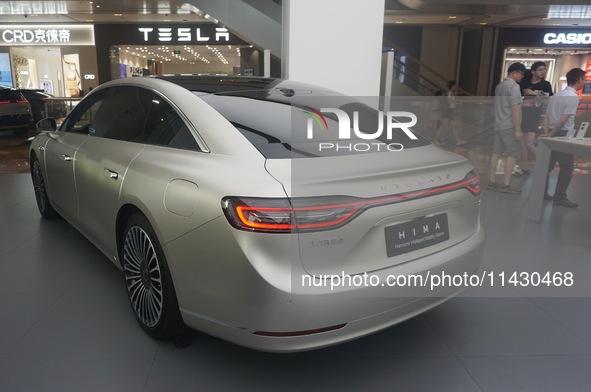 The Stelato 9, a smart luxury electric car, is being pictured at a Huawei store in Hangzhou, China, on July 24, 2024. 