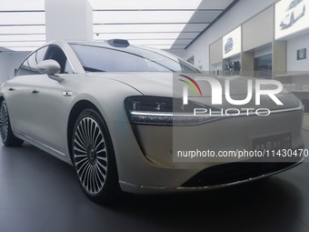 The Stelato 9, a smart luxury electric car, is being pictured at a Huawei store in Hangzhou, China, on July 24, 2024. (