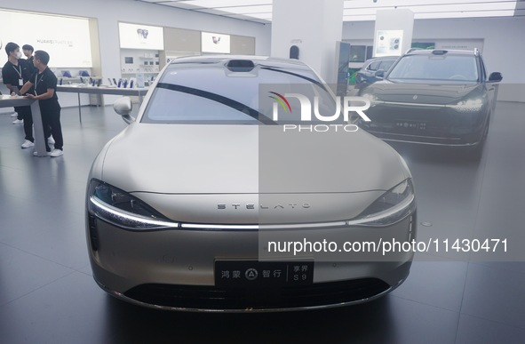 The Stelato 9, a smart luxury electric car, is being pictured at a Huawei store in Hangzhou, China, on July 24, 2024. 