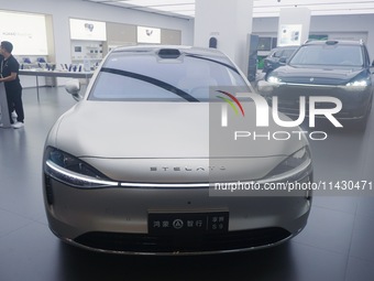 The Stelato 9, a smart luxury electric car, is being pictured at a Huawei store in Hangzhou, China, on July 24, 2024. (