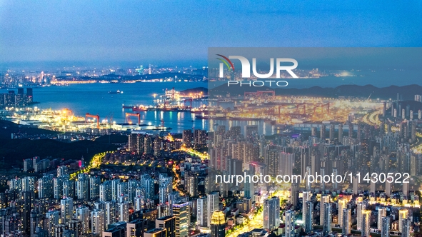 The West Coast New Area, a state-level new area, is shining brightly in Qingdao, China, on July 23, 2024. With the 34th Qingdao Internationa...