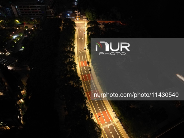 A photo is showing the night view of Moonlight Pier, a business district in Suzhou, Jiangsu province, China, on May 29, 2024. 