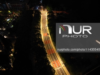 A photo is showing the night view of Moonlight Pier, a business district in Suzhou, Jiangsu province, China, on May 29, 2024. (