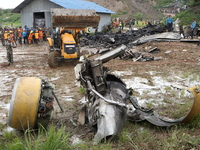 A Saurya Airlines aircraft is crashing at Tribhuvan International Airport in Kathmandu, Nepal, on July 24, 2024. (