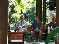 Senior citizens are relaxing at a park in Fuyang, China, on July 22, 2024. (